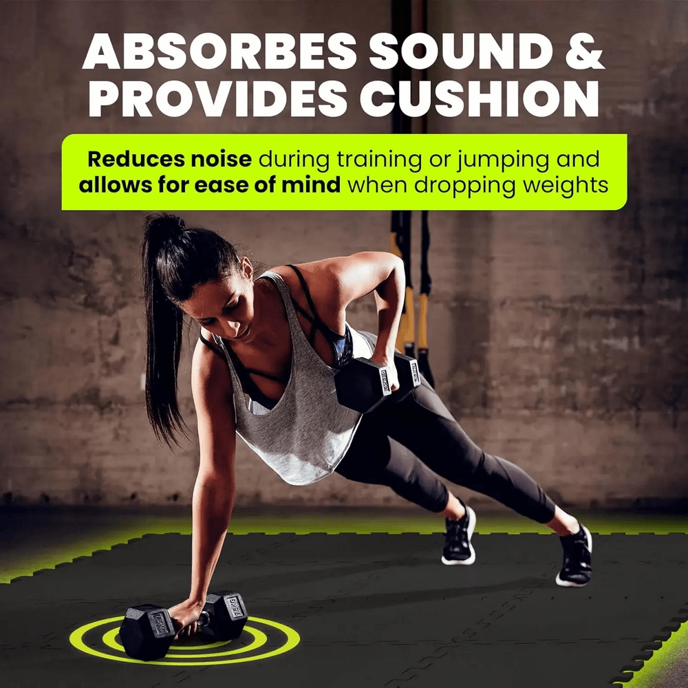 Person exercising on EVA Foam Interlocking Floor Mats for Home Flooring - SF3480, reducing noise and providing cushioned support.